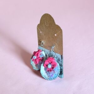 Pink Floral Dangle Earrings